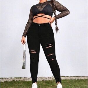 SHEIN ICON Plus Ripped Raw Hem Skinny